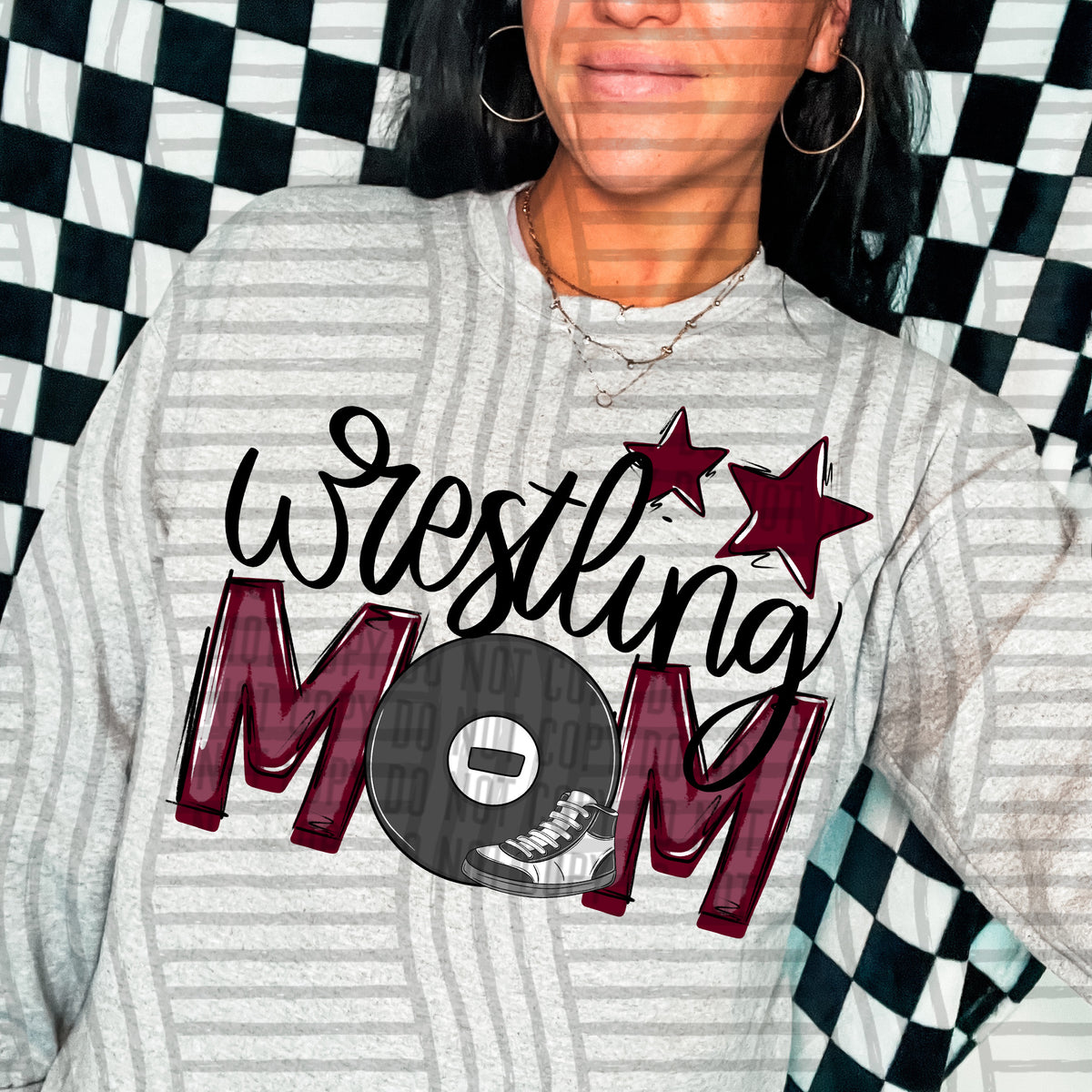 wrestling mom gray maroon stars (Caplinger) DTF transfer