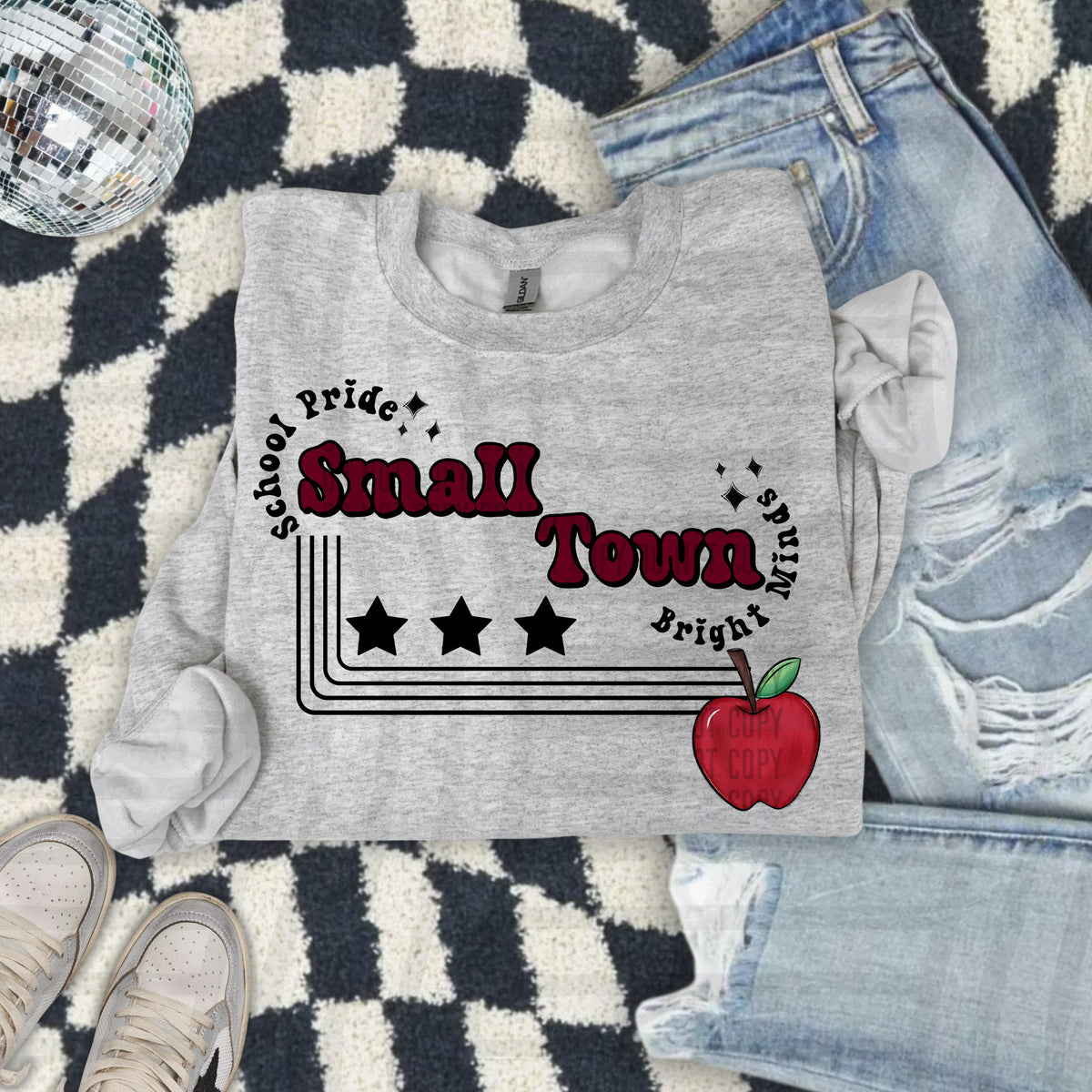 Small town bright minds apple MAROON (Caplinger) DTF Transfer