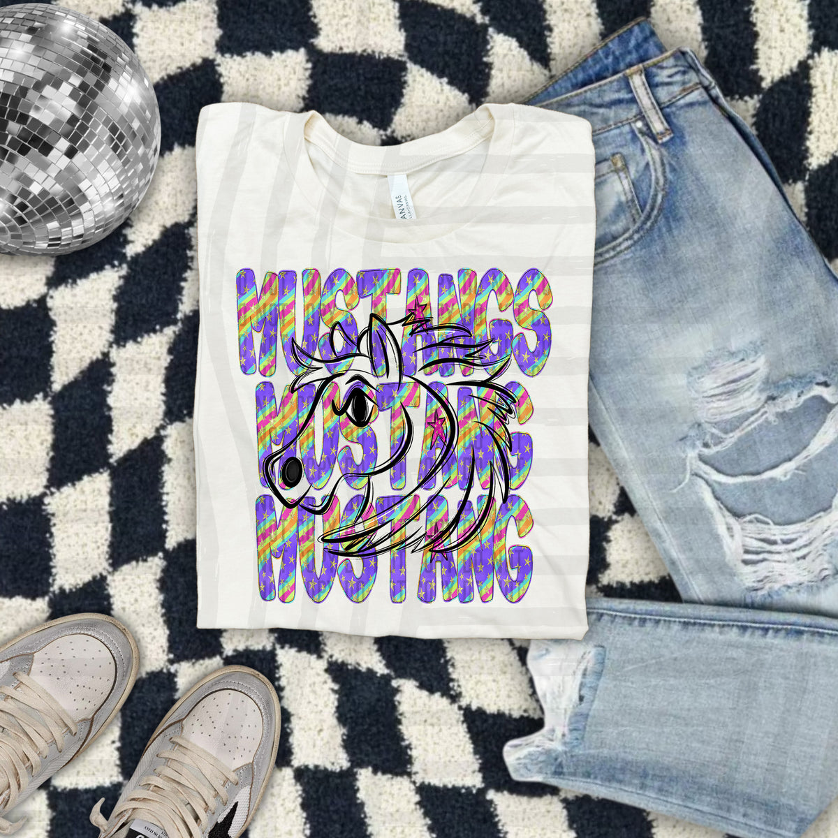Mustangs Colorful Word Stacked With Stars 108555 DTF Transfer