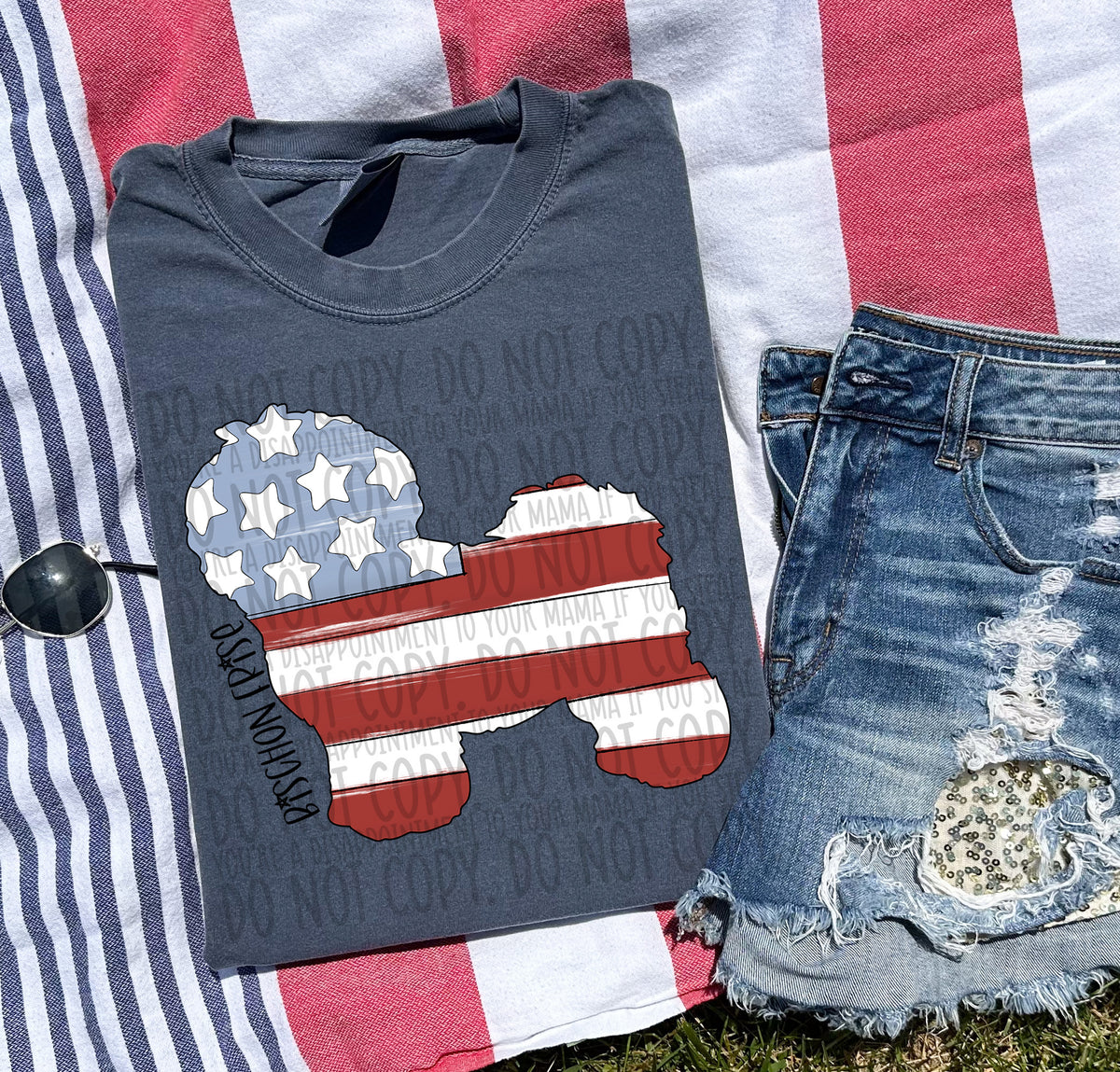 BICHON FRISE patriotic black (SWD) DTF transfer