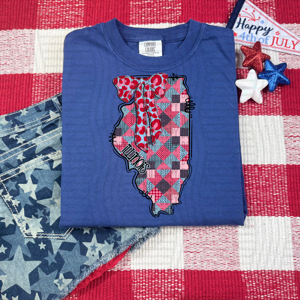 Illinois RWB faux patchwork (Caplinger) dtf transfer