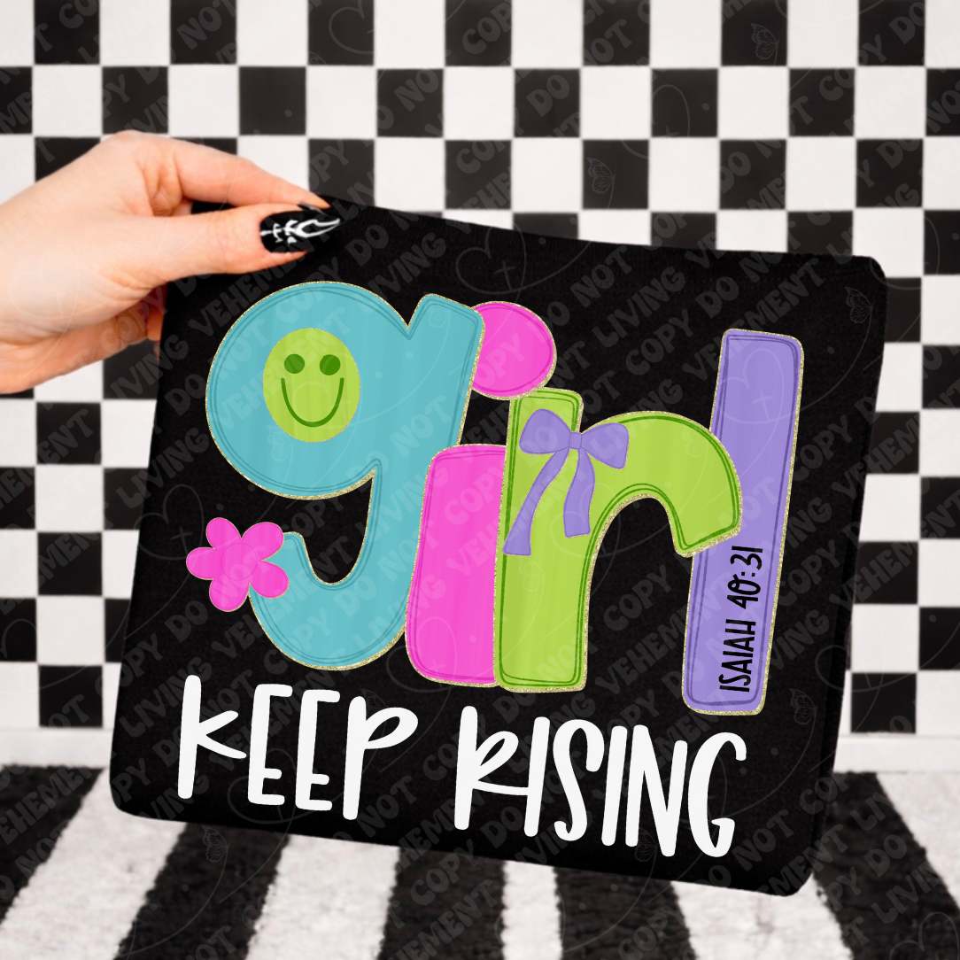 Keep rising girl happy face WHITE (Vehement) DTF Transfer