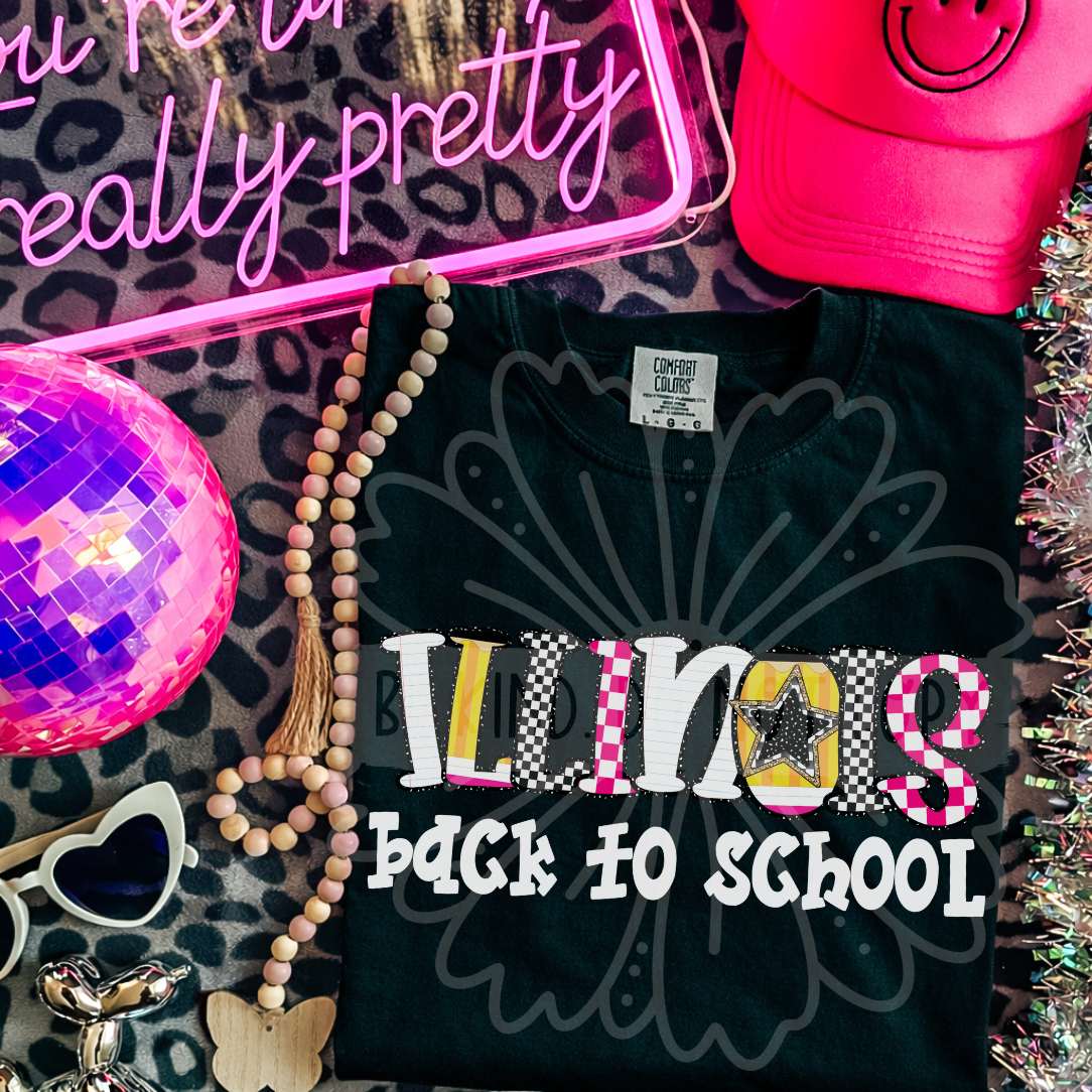 illinois back to school patterned letters (vehement) DTF Transfer