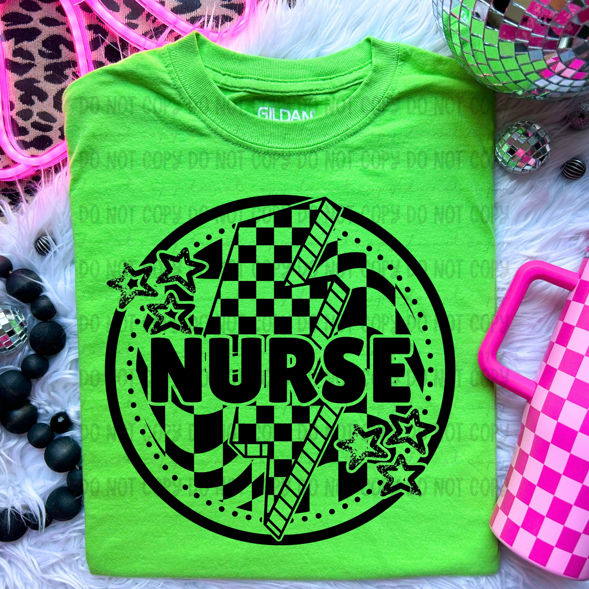 Nurse Black Checkered Bolt (REVEL) DTF transfer
