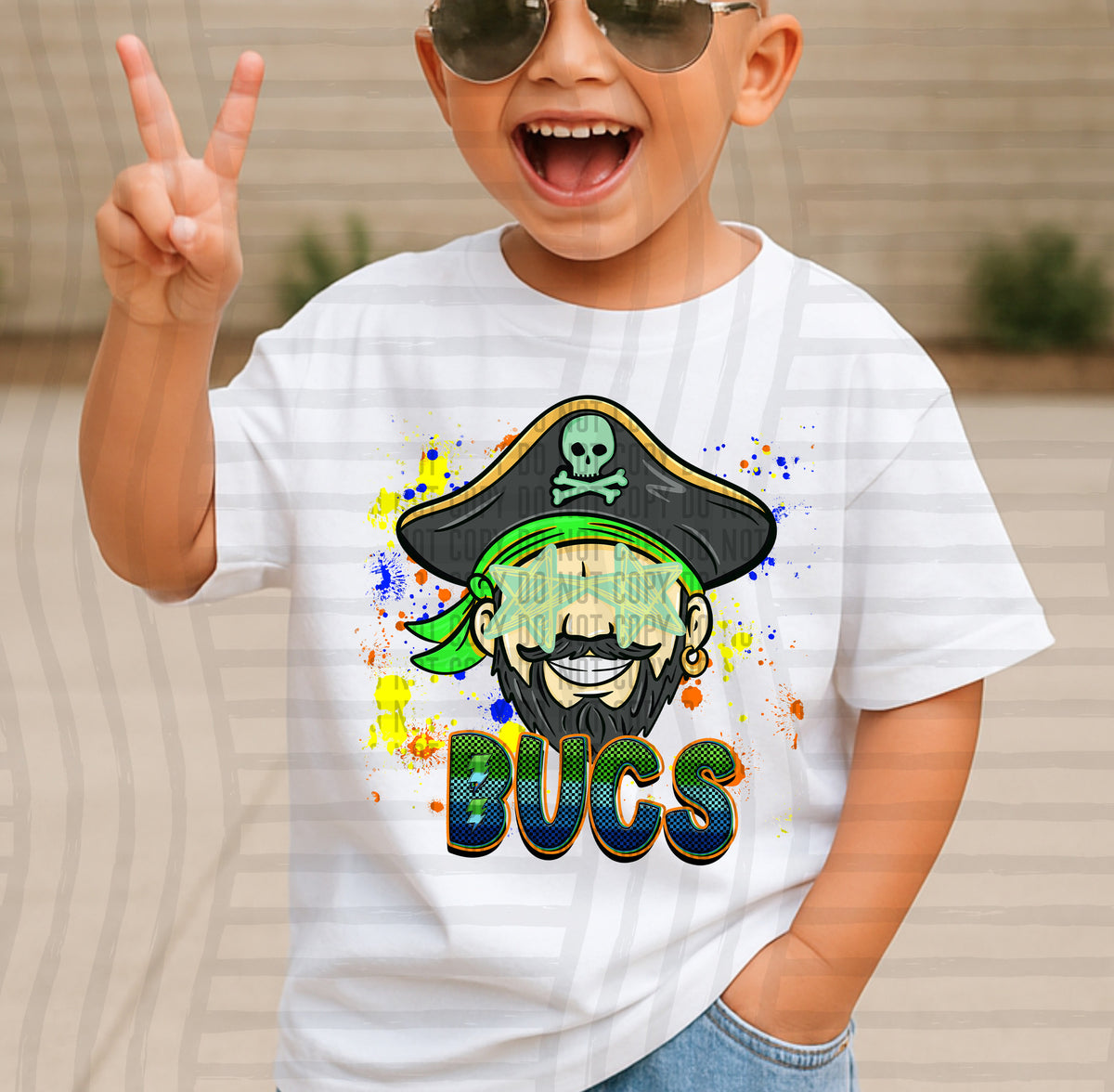 bucs paint splatter boy blue green and yellow (Caplinger) DTF Transfer