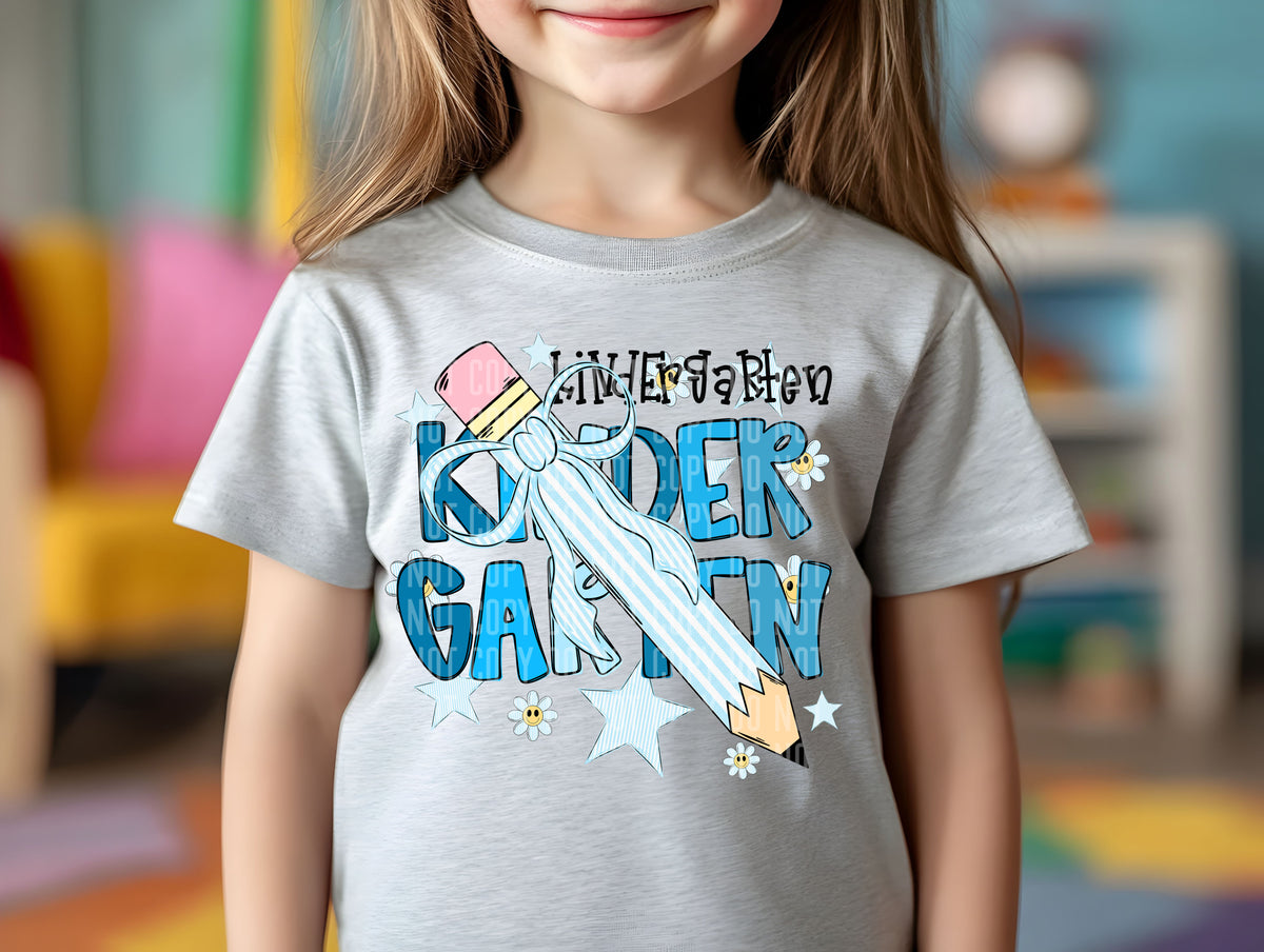 Kindergarten blue pencil bow (Caplinger) DTF transfer