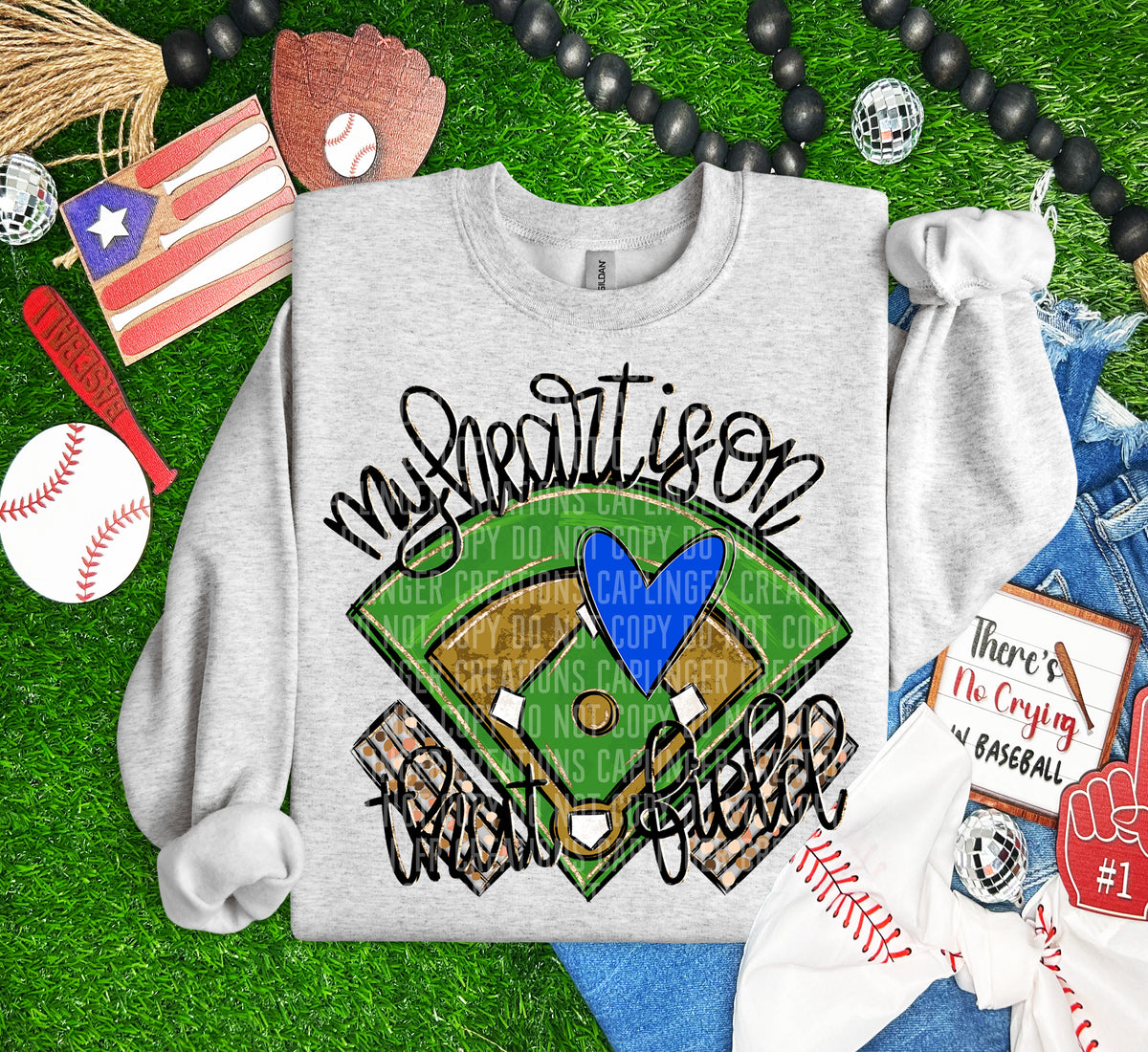 My heart is on that field BASEBALL Royal Blue heart (Caplinger) DTF transfer