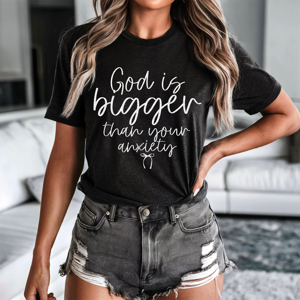 God is bigger than your anxiety white font 93540 DTF transfer
