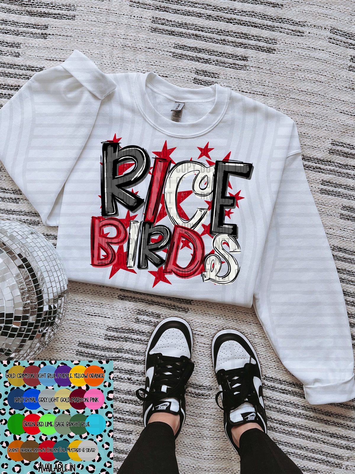 ricebirds black white and red with red stars (Caplinger) DTF Transfer
