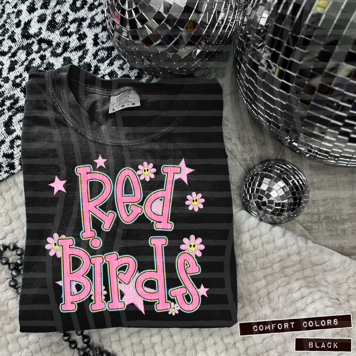 Red Birds Pink Flowers And Stars 108018 DTF transfer
