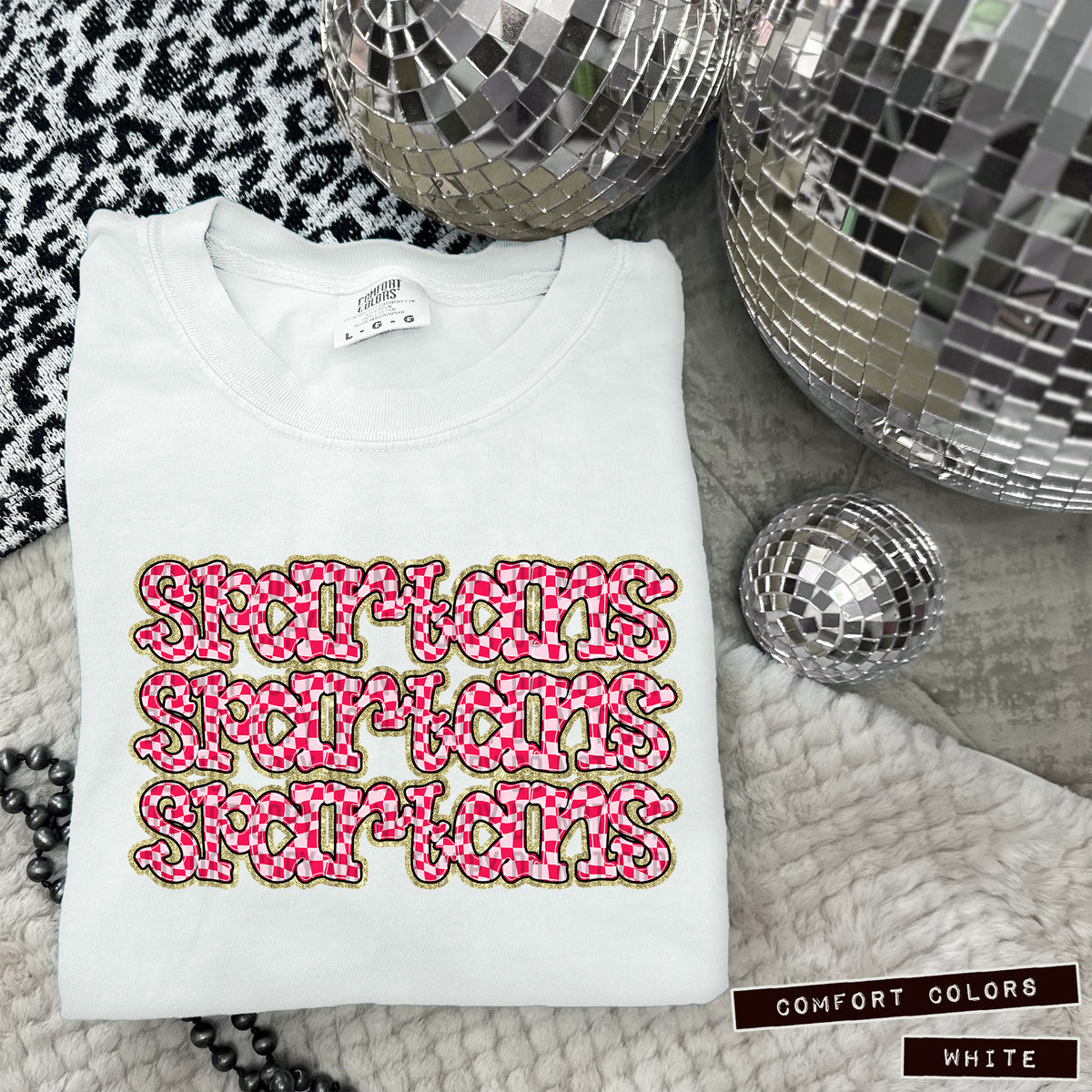 SPARTANS stacked pink checkered (Caplinger) DTF transfer