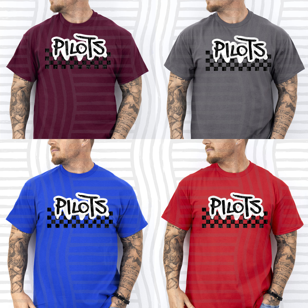pilots black messy font with checkers (Caplinger) DTF Transfer