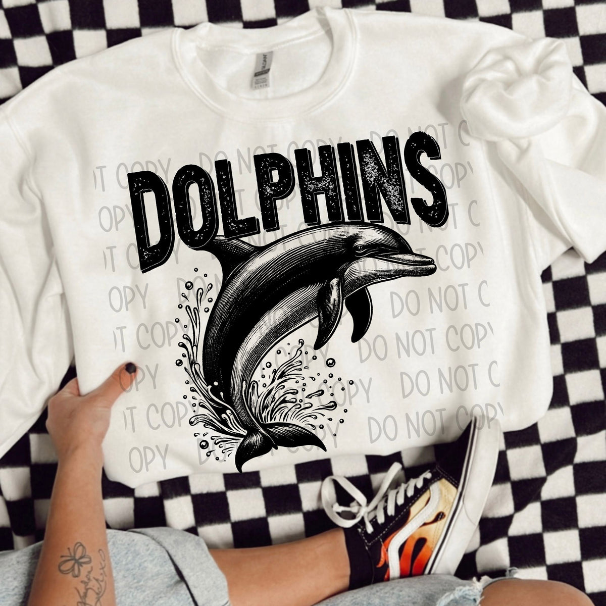 Dolphins black/white outline DTF transfer