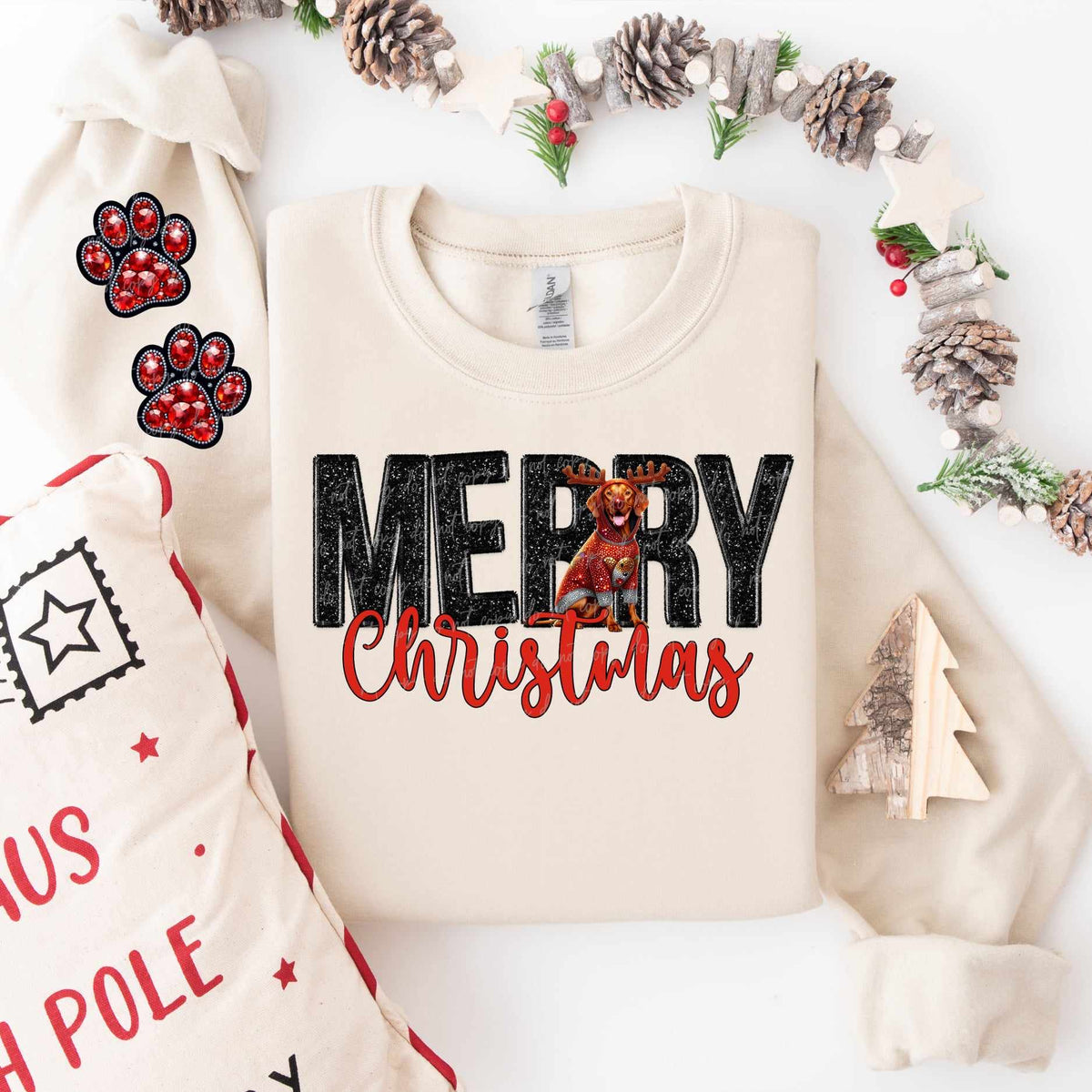 Merry Christmas vizsla FRONT ONLY (VIRGO) 53822 DTF transfer