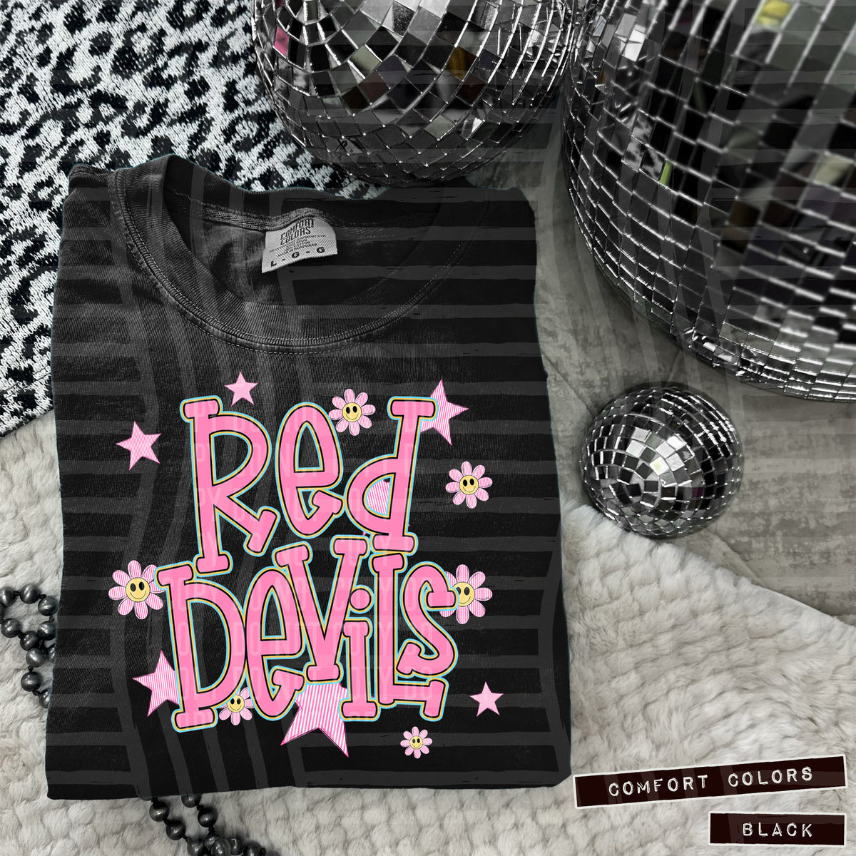 Red Devils Pink Flowers And Stars 108019 DTF transfer