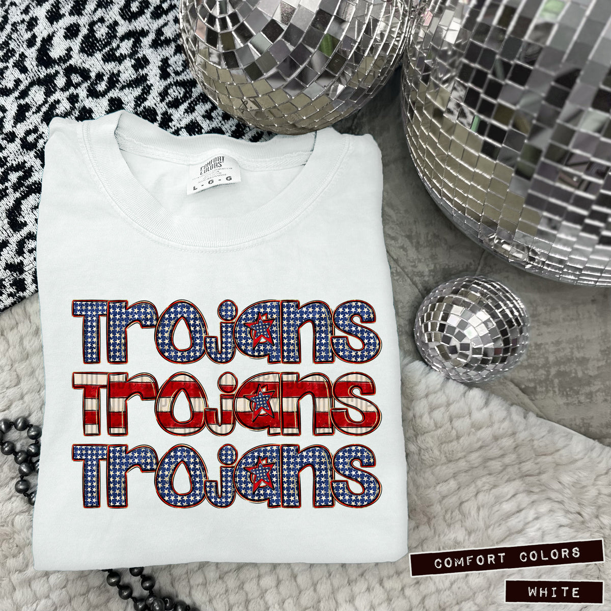 Trojans RWB stacked (Caplinger) DTF transfer