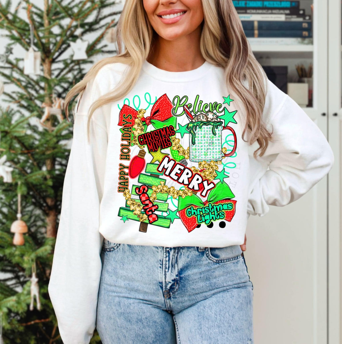 Believe and Merry Christmas collage red and green 111721 DTF transfer