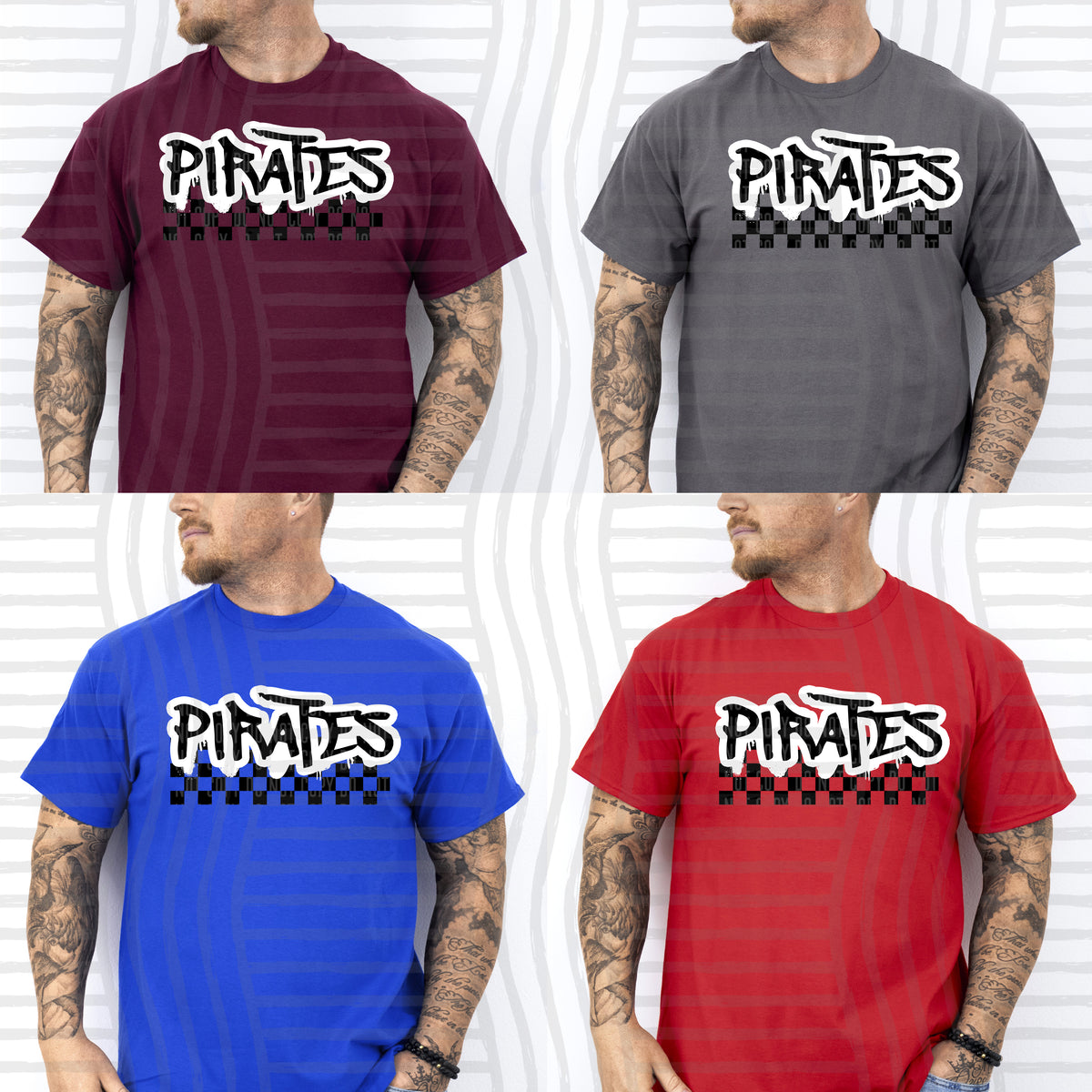 pirates black messy font with checkers (Caplinger) DTF Transfer
