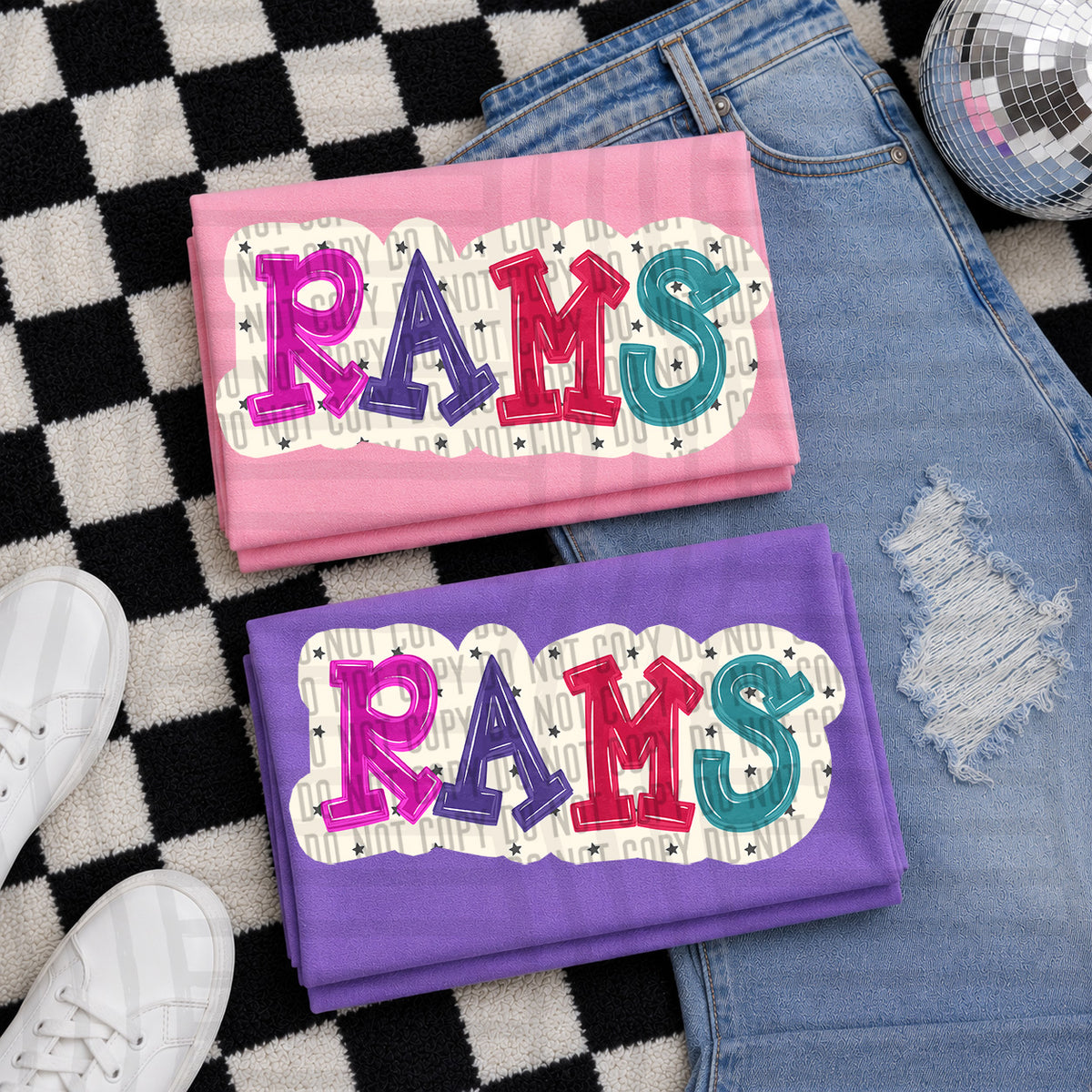 rams bubble around letters with small stars (Caplinger) DTF Transfer