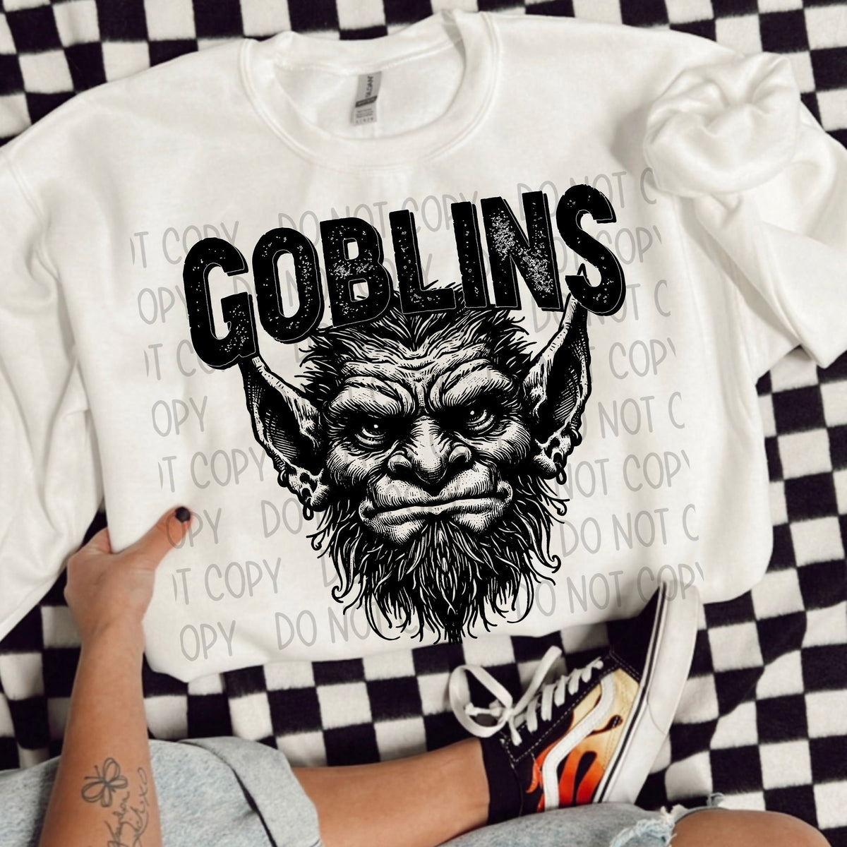 Goblins black/white outline DTF transfer