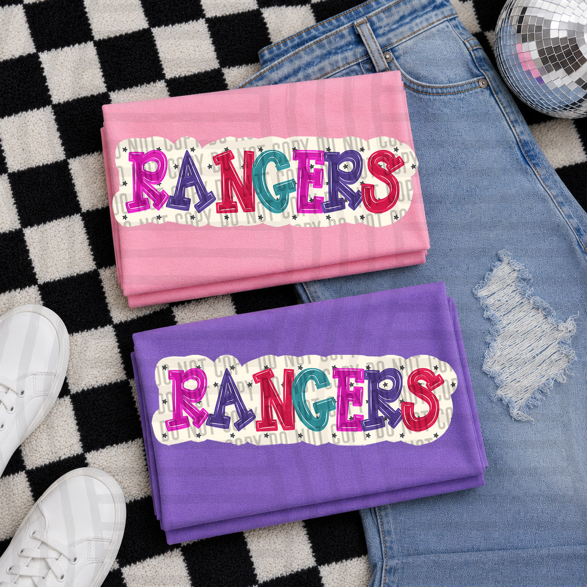 rangers bubble around letters with small stars (Caplinger) DTF Transfer