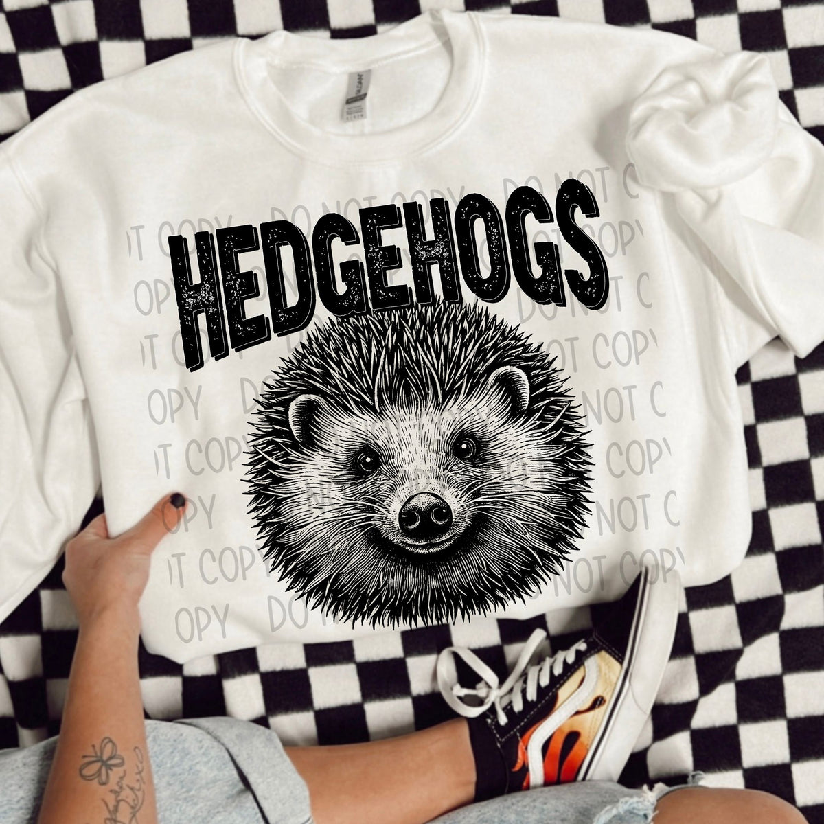 Hedgehogs black/white outline DTF transfer