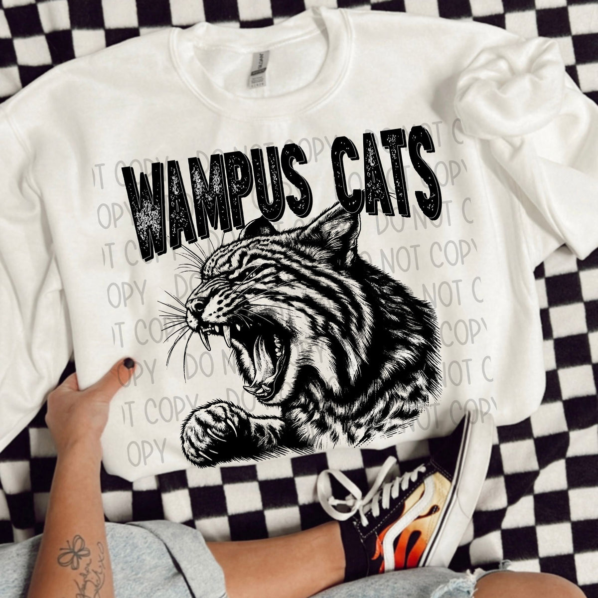 Wampus cats black/white outline DTF transfer