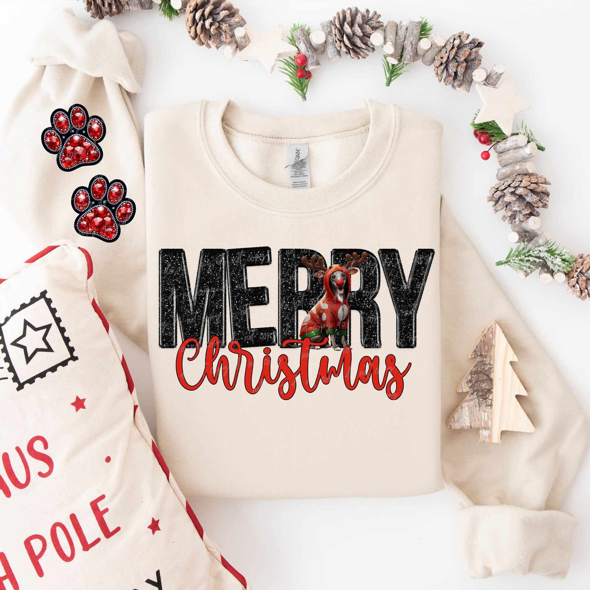 Merry Christmas greyhound FRONT ONLY (VIRGO) 53830 DTF transfer