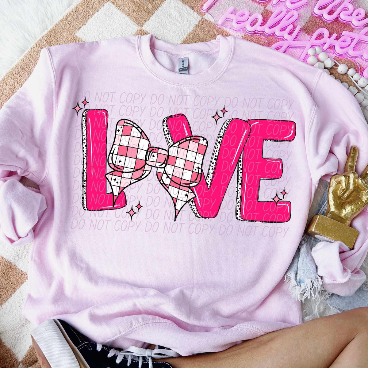 Love checkered bow (CITY) 75758 DTF transfer