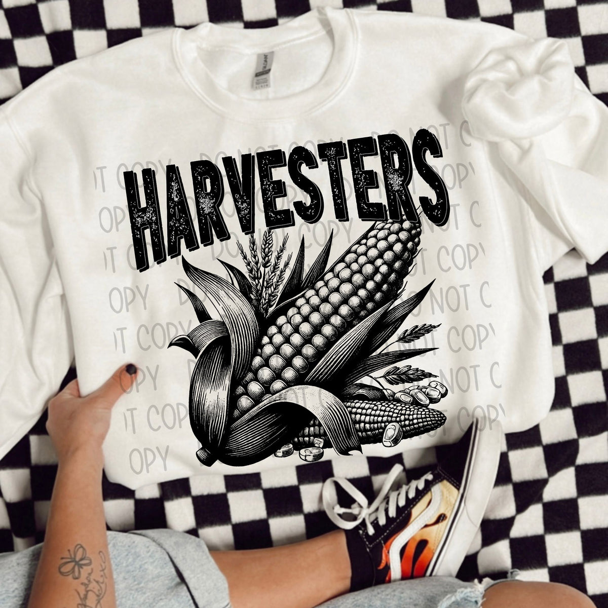 Harvesters black/white outline DTF transfer