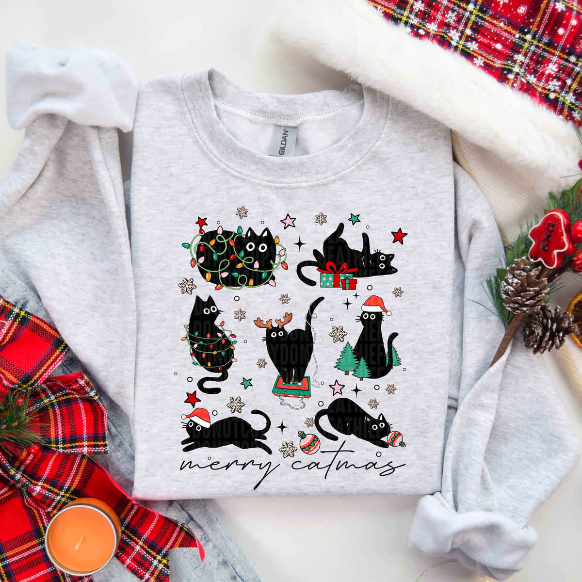 merry catmas black cat christmas BLACK 111141 DTF transfer