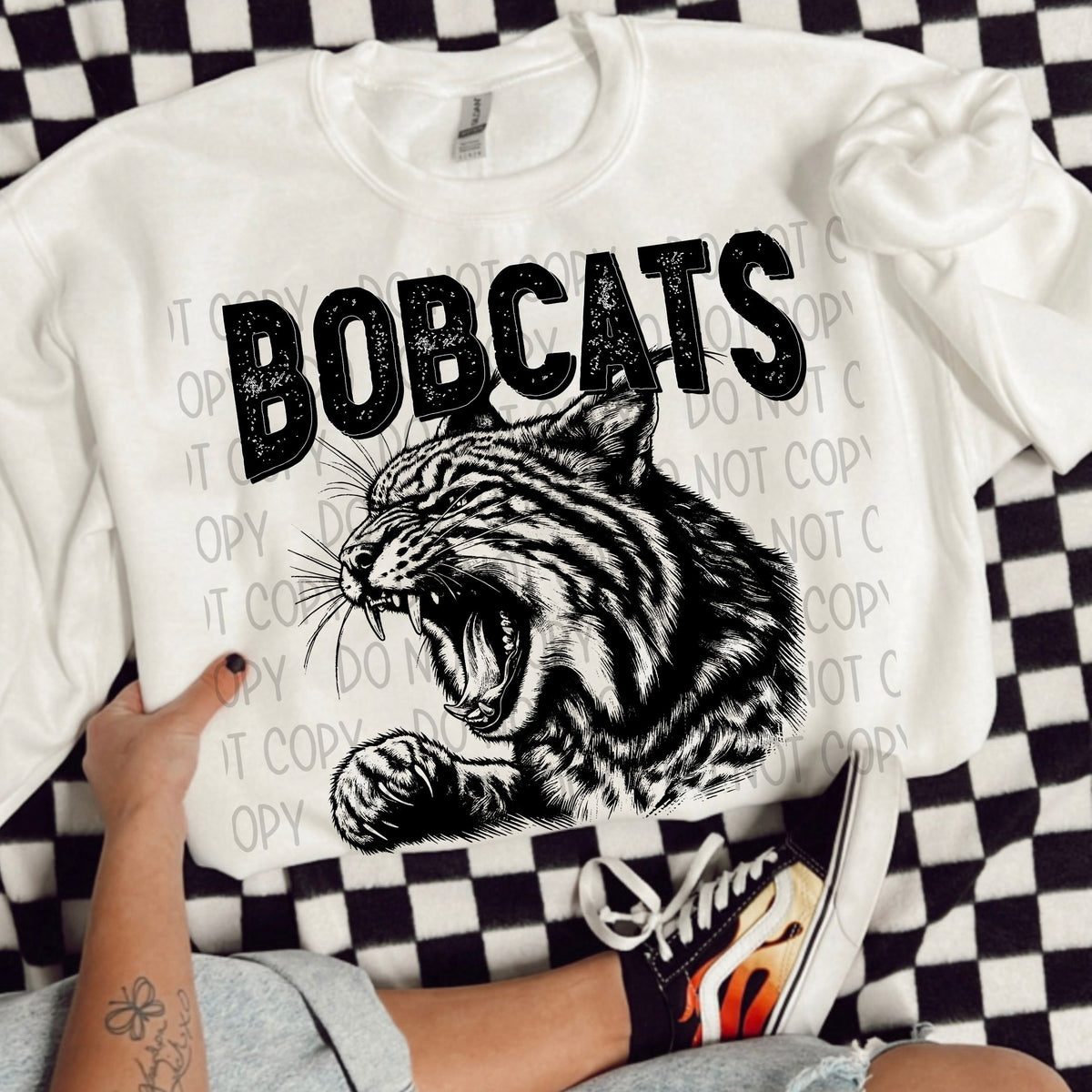 Bobcats black/white outline DTF transfer