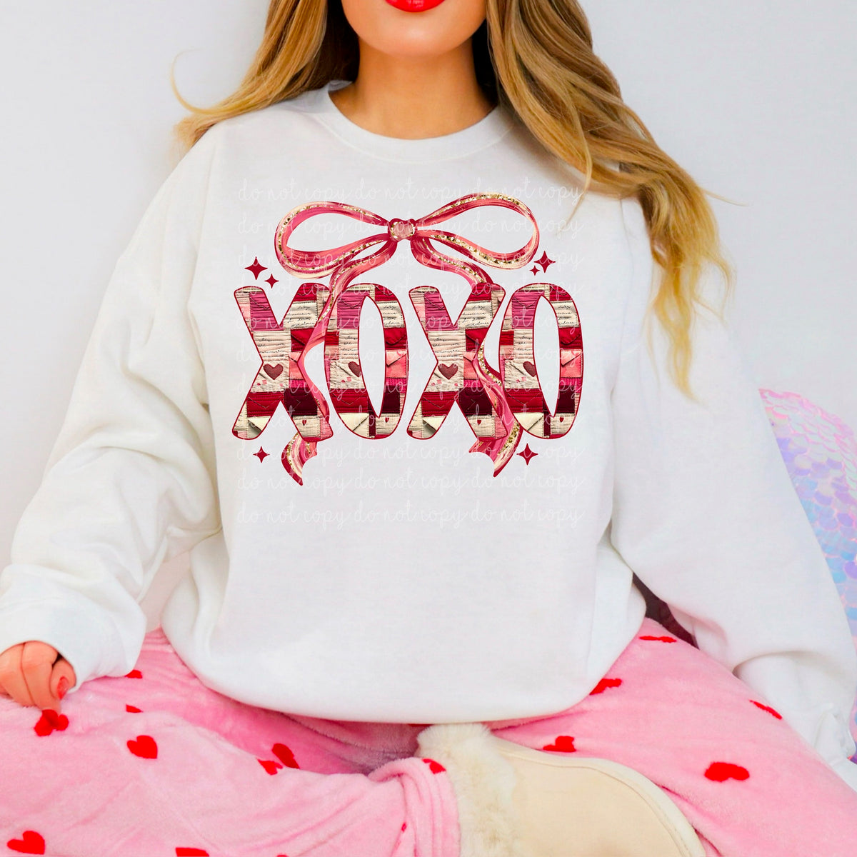 Xoxo Valentines Font with bow (exclusive) DTF transfer