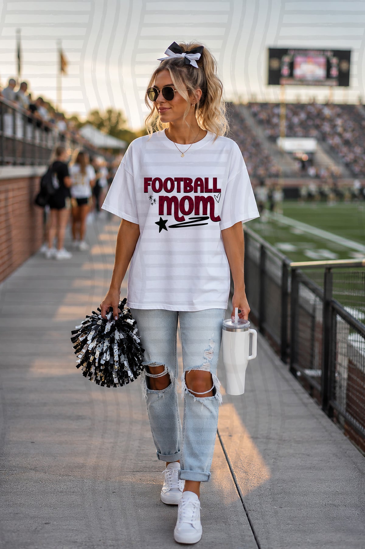 Football mom maroon with stars and hearts (caplinger) DTF Transfer