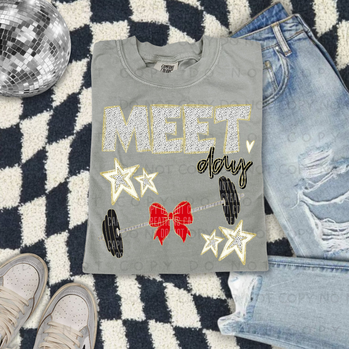 Meet day red bow background (Caplinger) DTF transfer