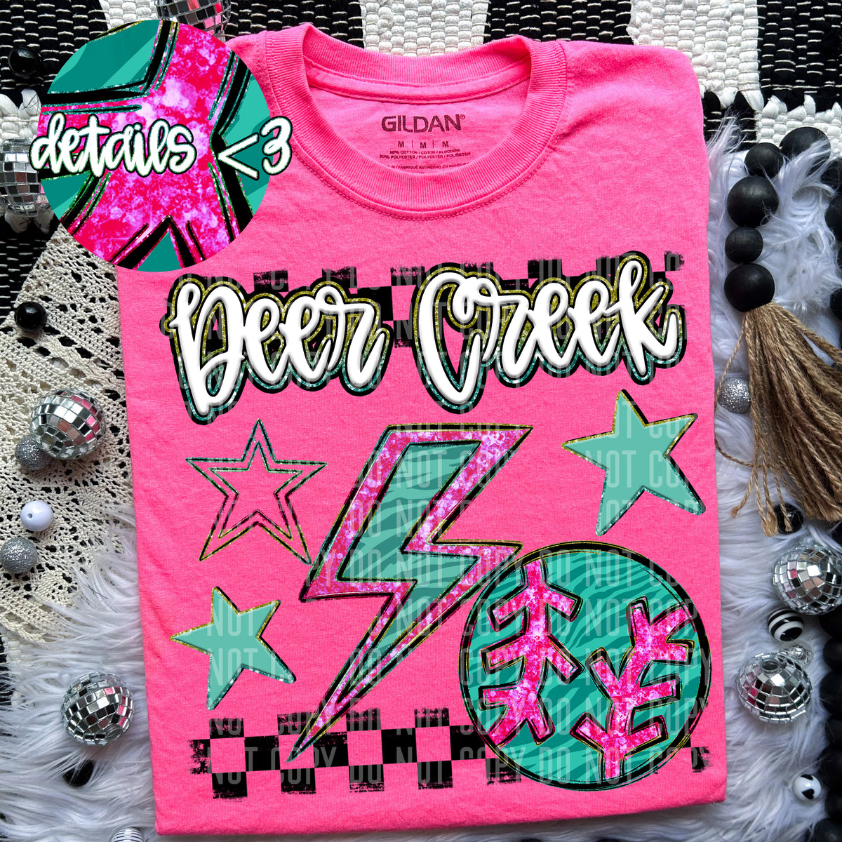 Deer Creek Teal and Pink Checkered (Caplinger) DTF transfer