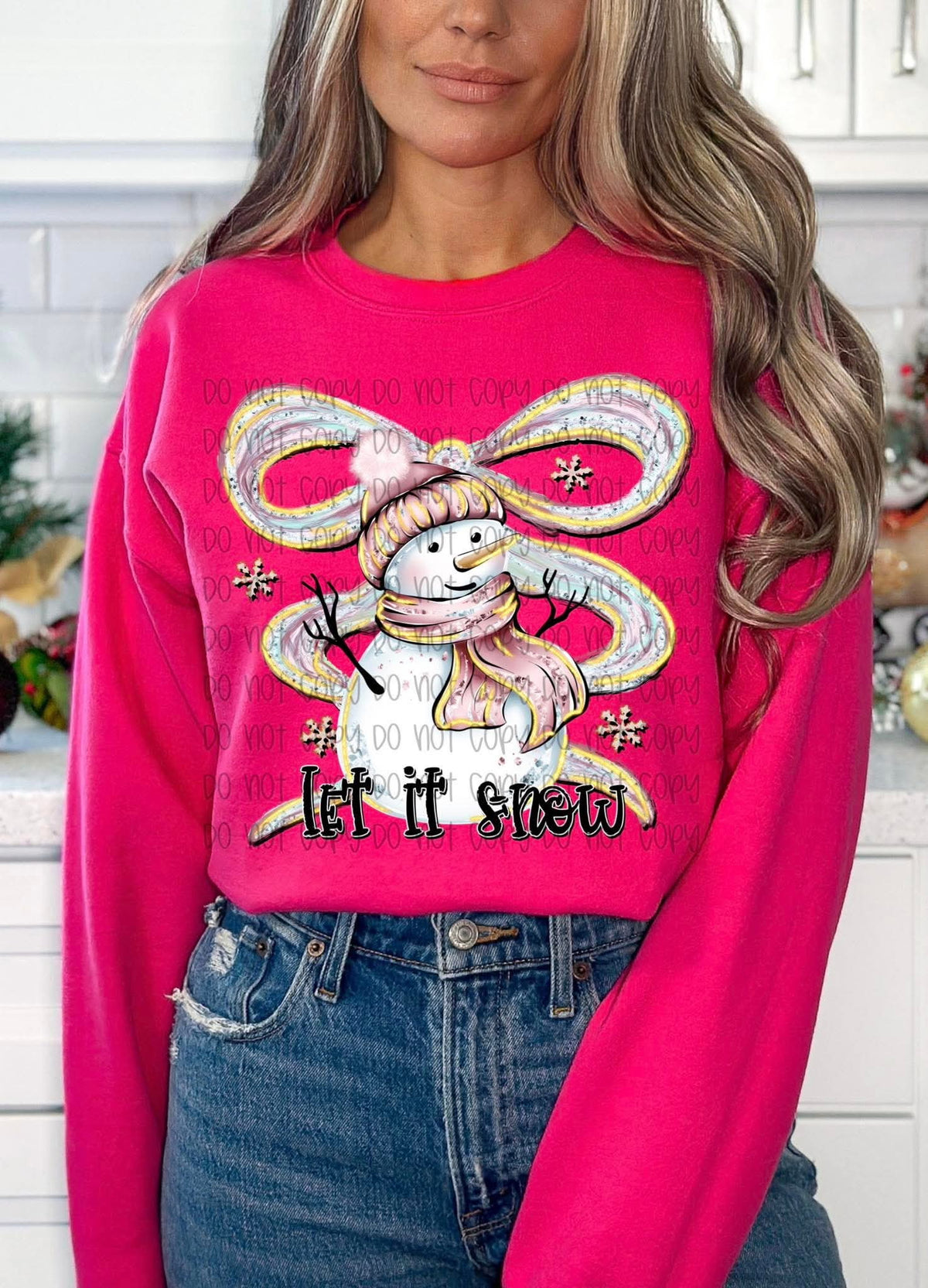 Let It Snow snowman and bow (SSD) DTF Transfer