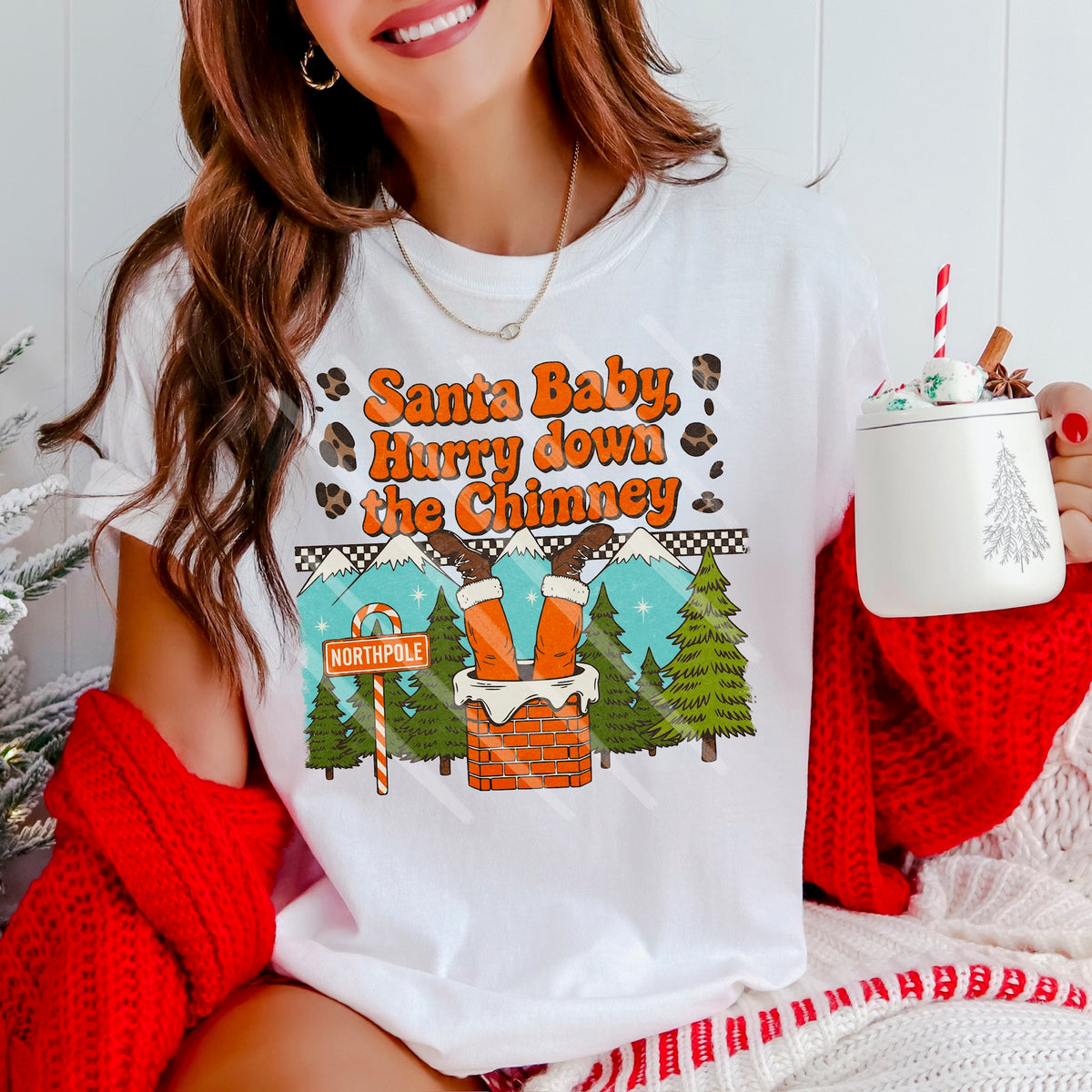 Santa Baby Hurry Down The Chimney W/ leopard 114135 DTF transfer