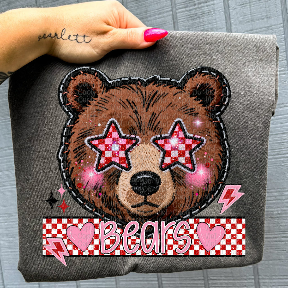 Bears faux embroidery valentines (virgo) DTF transfer