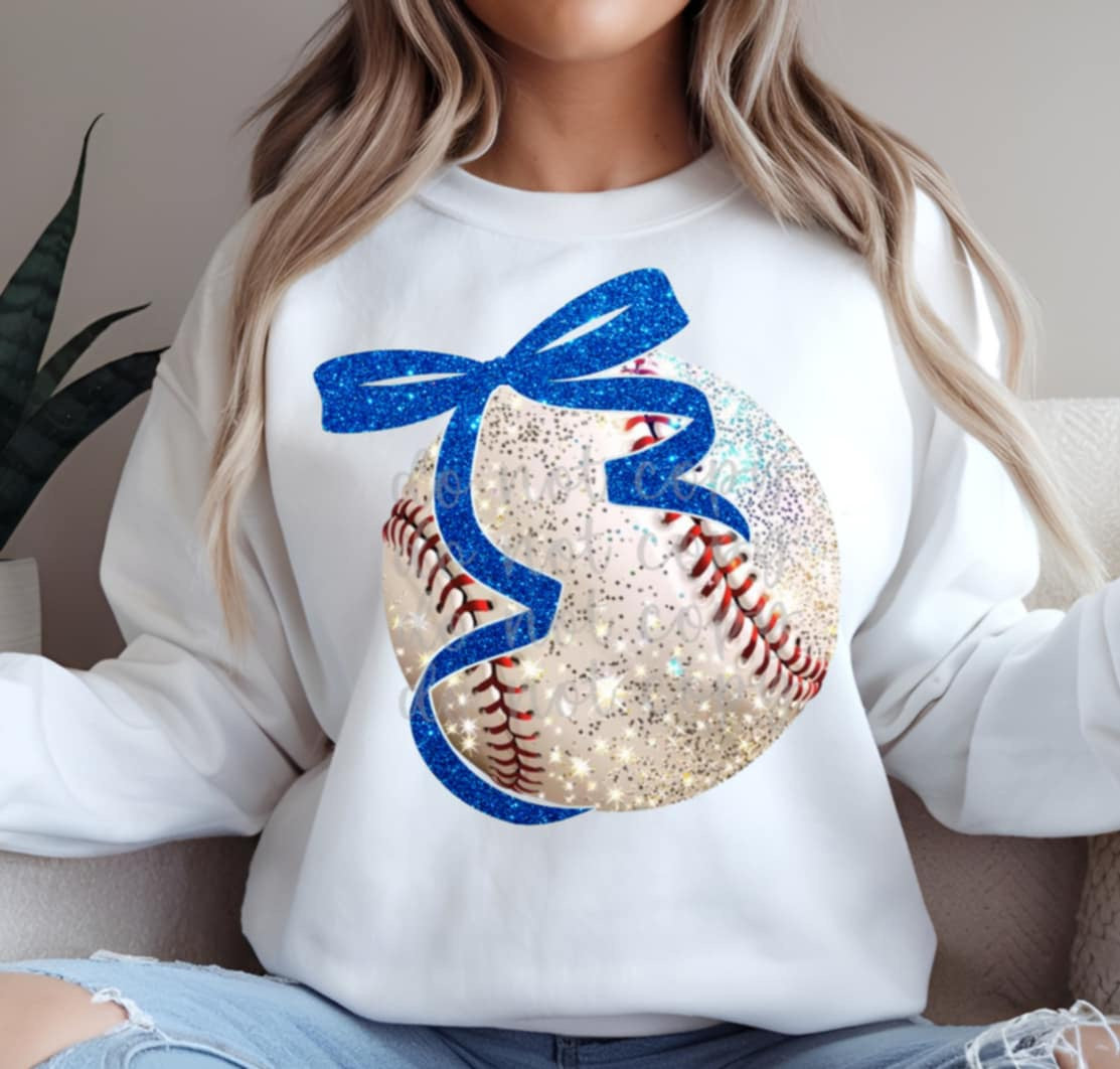 Baseball with blue bow (Parker) 85179 DTF transfer