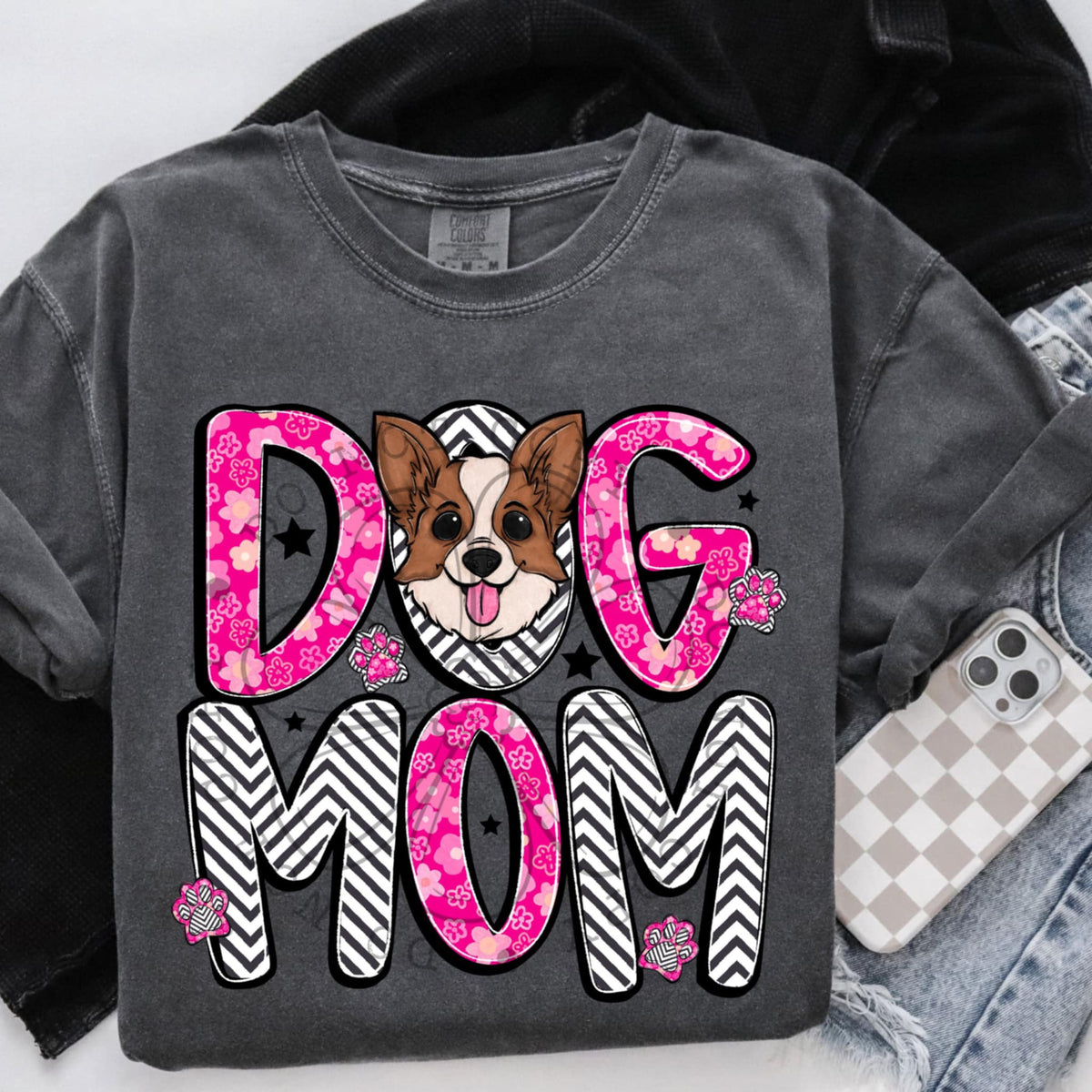 Corgi dog mom dark pink (SWD) 97328 DTF transfer