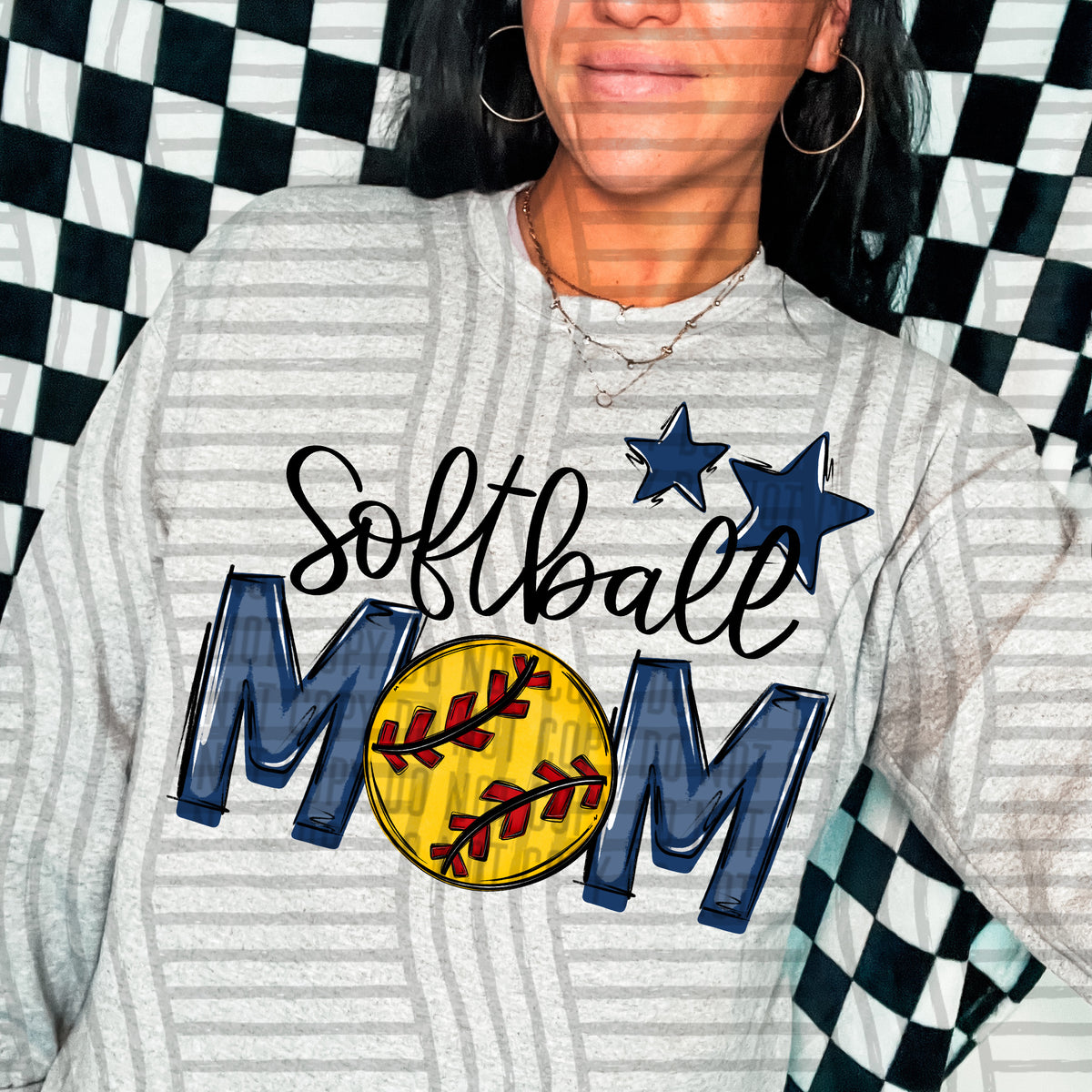 softball mom gray navy blue stars (Caplinger) DTF transfer