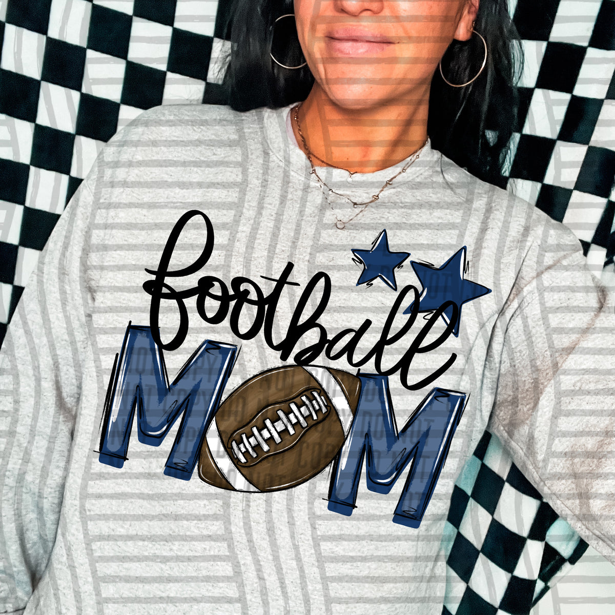 football mom gray navy blue stars (Caplinger) DTF transfer