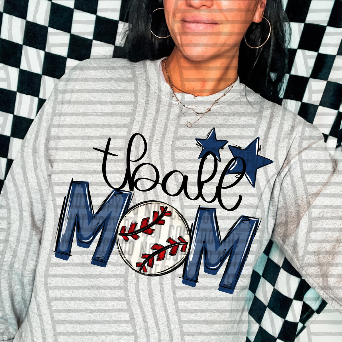 tball mom grey navy blue stars (caplinger) DTF transfer
