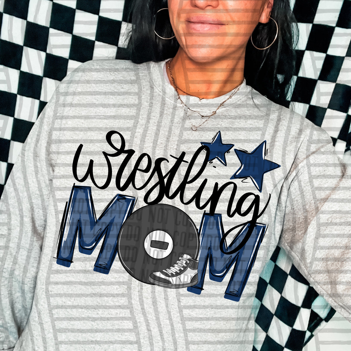 wrestling mom gray navy stars (Caplinger) DTF transfer