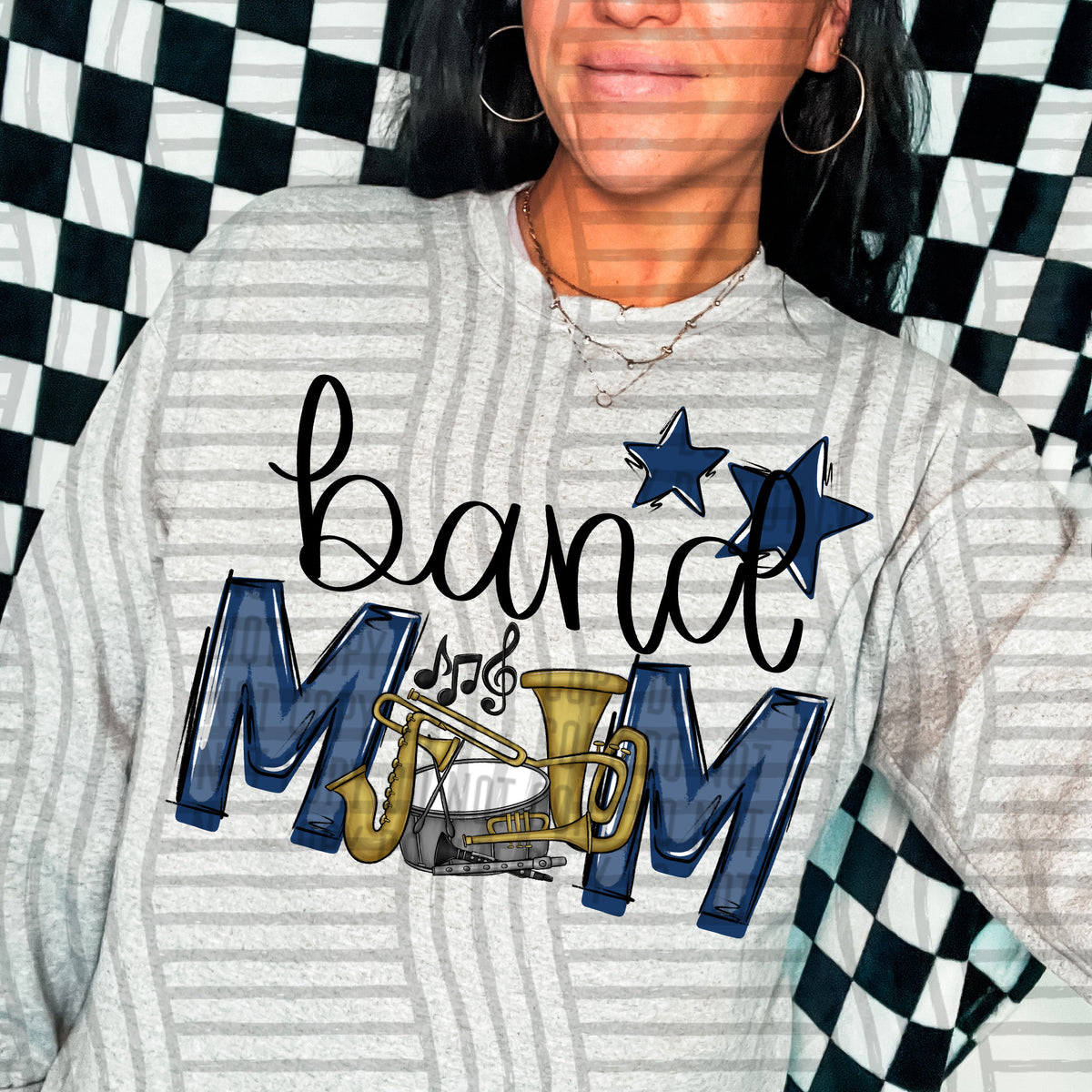 band mom gray navy blue stars (Caplinger) DTF transfer