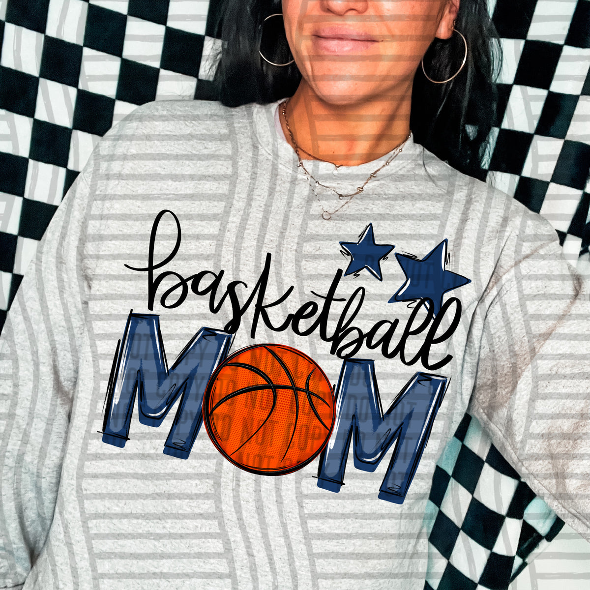 basketball mom gray navy stars (Caplinger) DTF transfer
