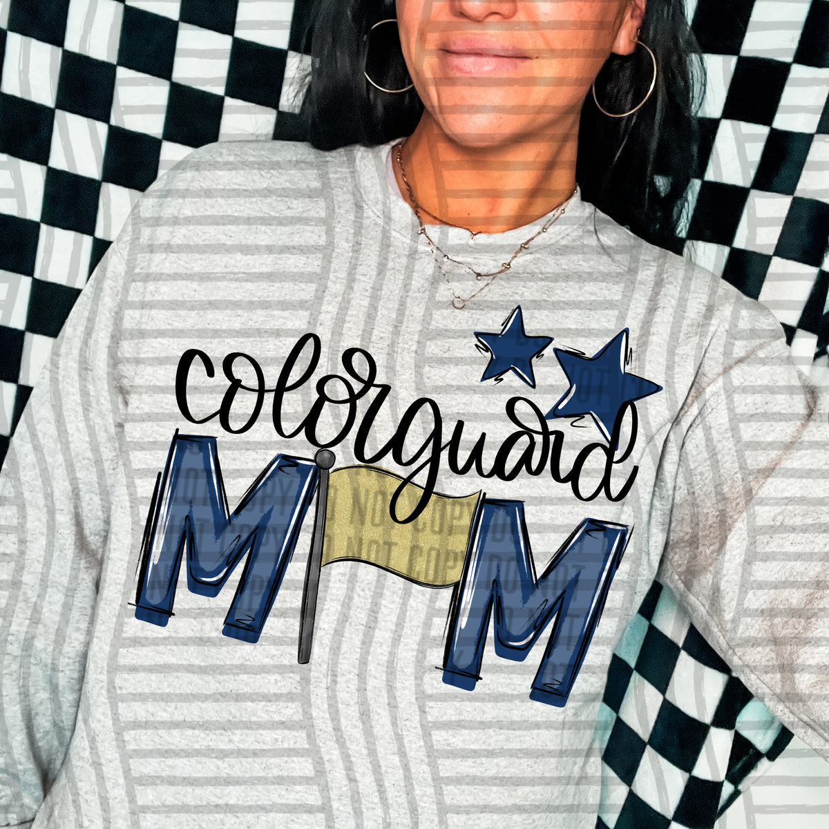 color guard mom gray navy stars (Caplinger) DTF transfer