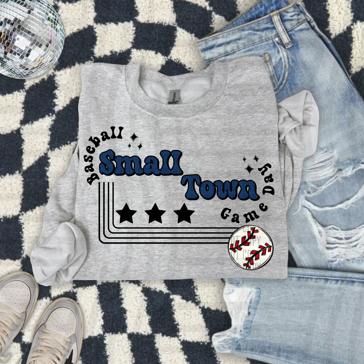 Small town baseball with stars NAVY (Caplinger) DTF Transfer
