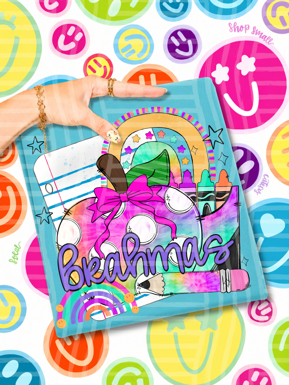 brahmas tie dye apple with white dots and school stuff (CAPLINGER) DTF Transfer